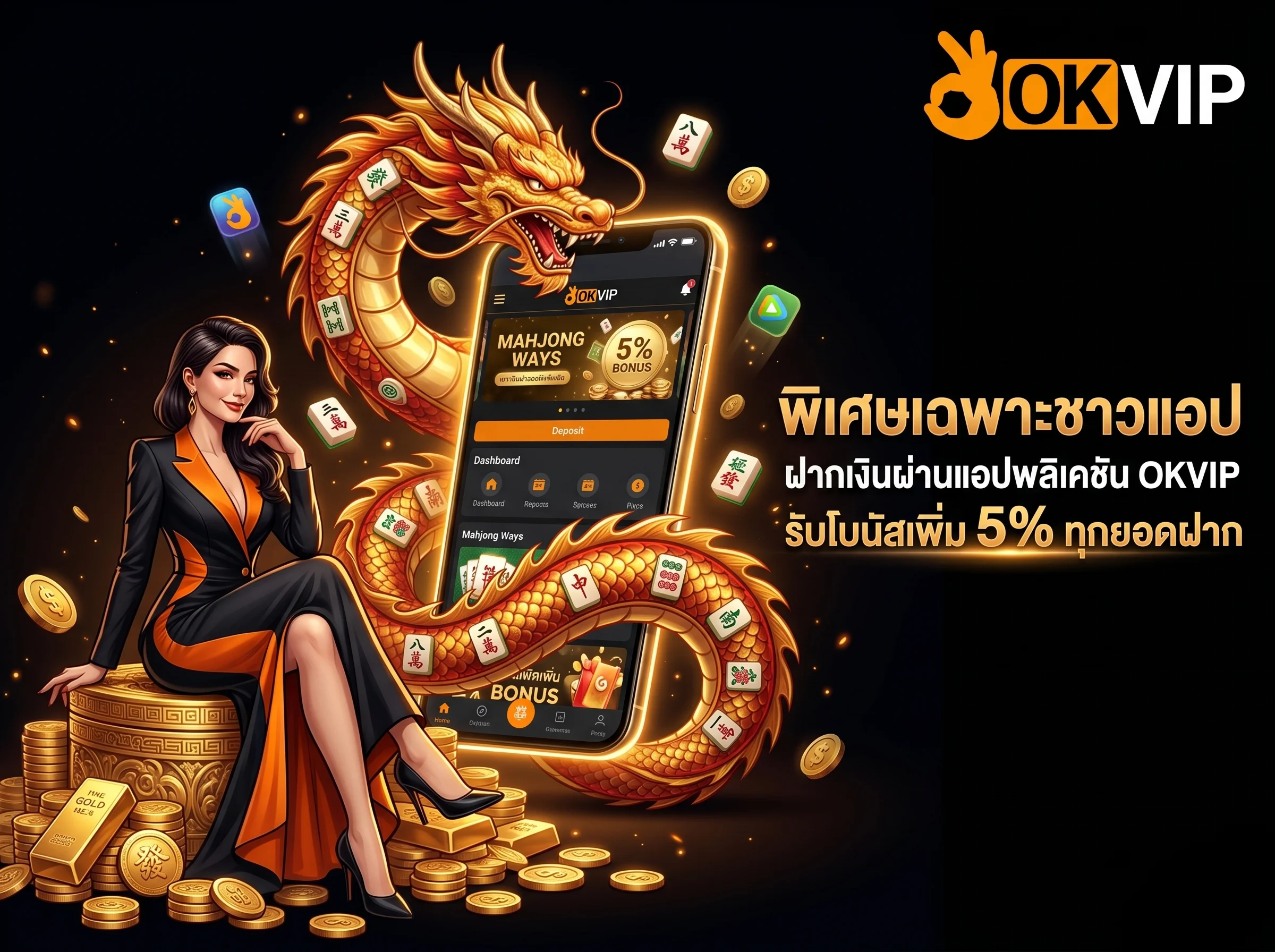 โปรโมชั่นพิเศษแอป OKVIP เติมเงินผ่านแอปพลิเคชันรับโบนัสสล็อตเพิ่มทุกยอด