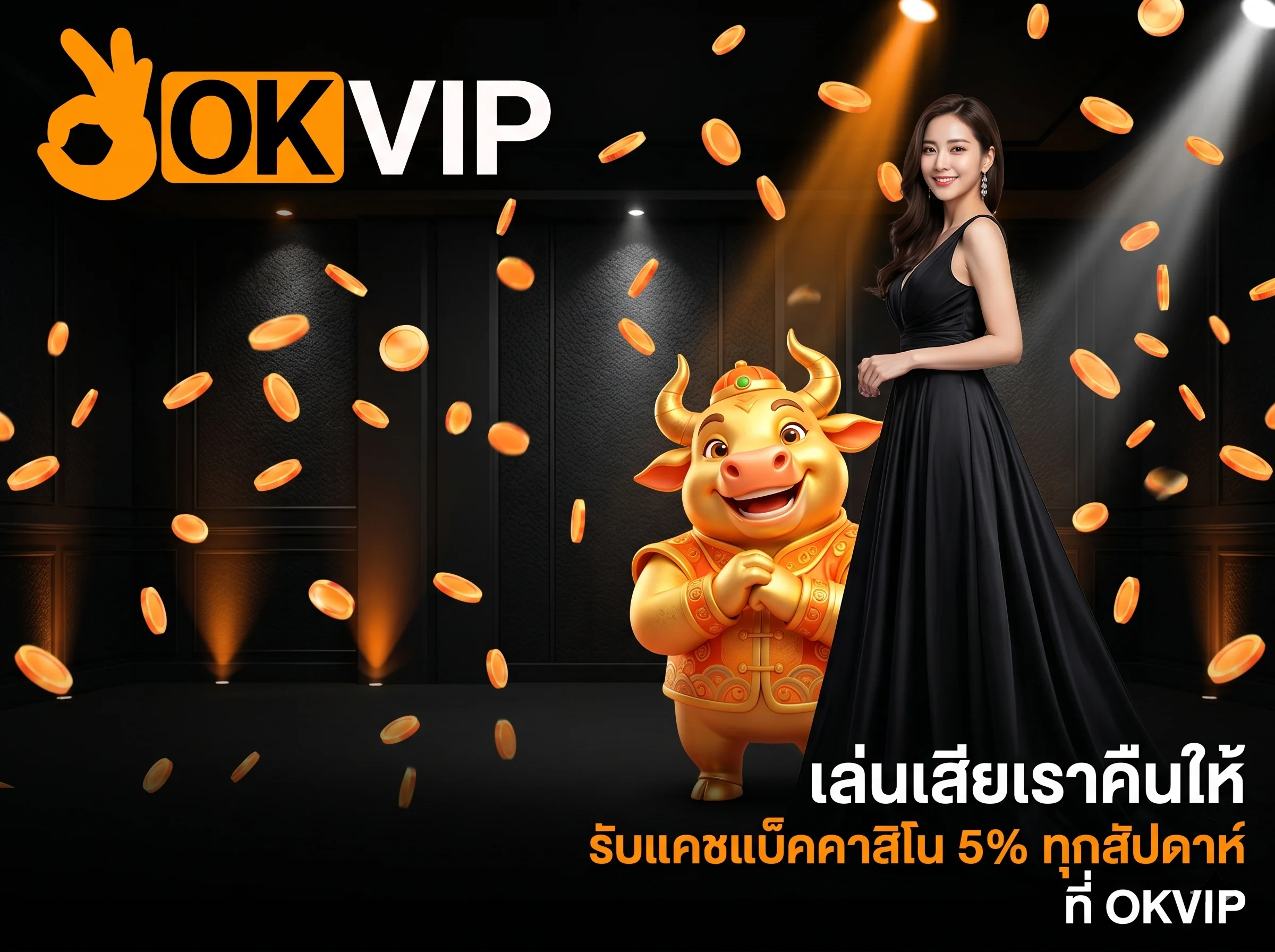 คืนยอดเสียคาสิโน OKVIP โบนัสแคชแบ็ค 5% เล่นคาสิโนออนไลน์ปลอดภัย