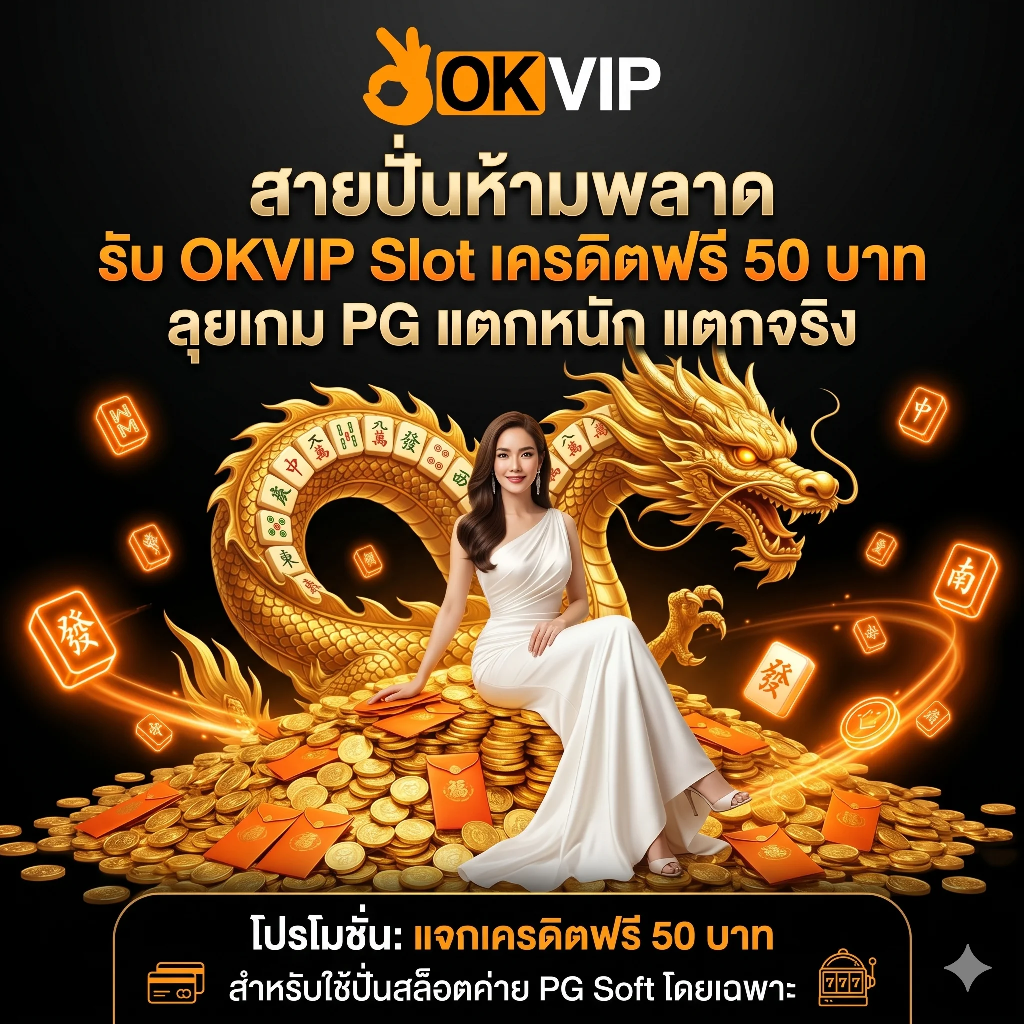 แจกโบนัส OKVIP Slot เครดิตฟรี สำหรับปั่นสล็อต PG Soft แตกหนักทุกค่าย